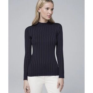 White House‎ Black Market Women LARGE Mock Neck Sweater Navy Blue Black